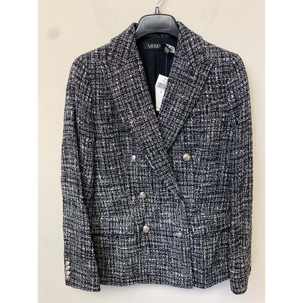 Lauren Ralph Lauren Women's Black/Mascarpone Cream Double Breasted Blazer NWT